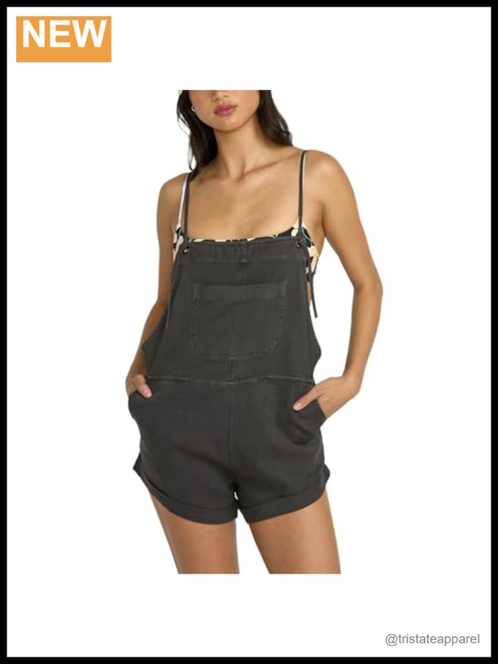 Cotton Twill Blend Romper Short Overall Adjustable Tie Front Straps